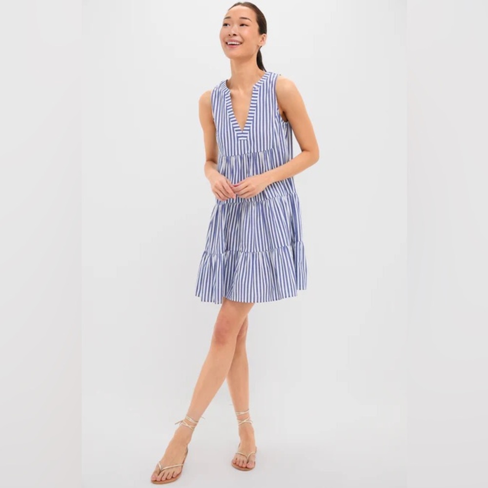 Pomander Place Blue and White Stripe Sleeveless Cotton Poplin Kenzo Dress - M